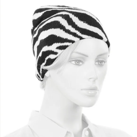 GROOVY GLAM Zebra Print Knit Ski Cap - Picture 4 of 4